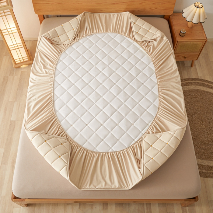 91家纺网 家纺一手货源 找家纺 芬晴家纺 2025新款A类母婴级大豆防水夹棉床笠-简爱-空间 简爱-卡其