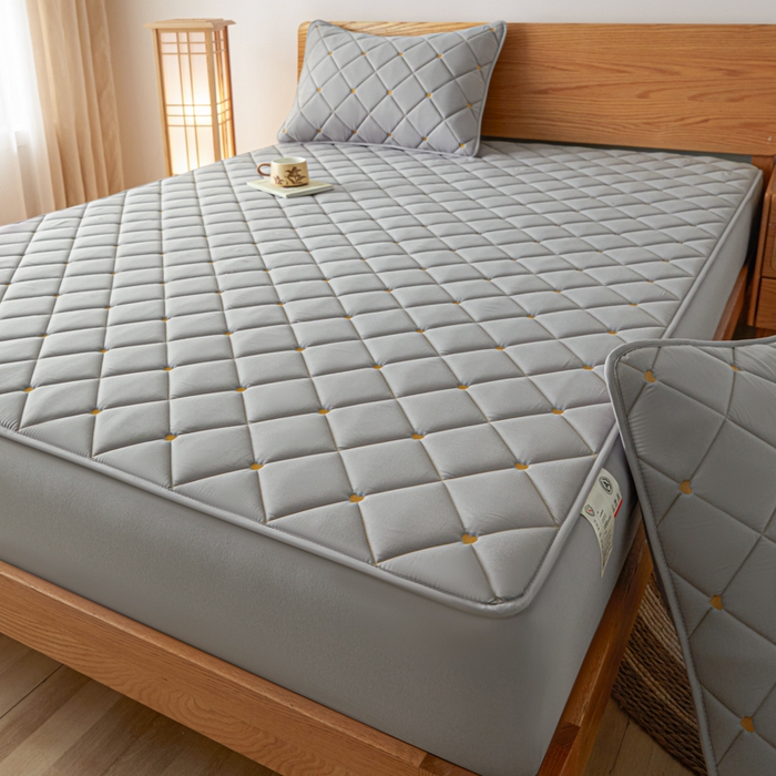 91家纺网 家纺一手货源 找家纺 芬晴家纺 2025新款A类母婴级大豆防水夹棉床笠-简爱-空间 简爱-星灰