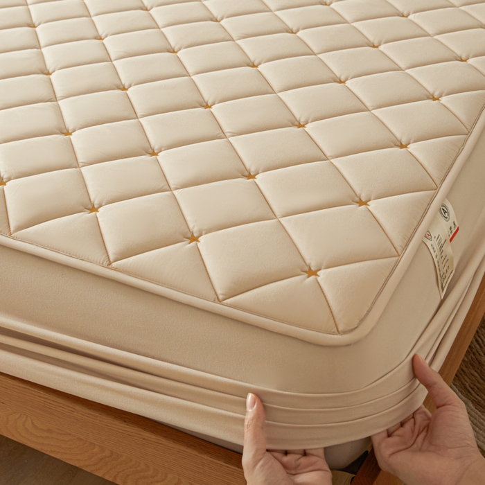 芬晴家纺 2025新款A类母婴级大豆防水夹棉床笠-简爱-空间 空间-卡其