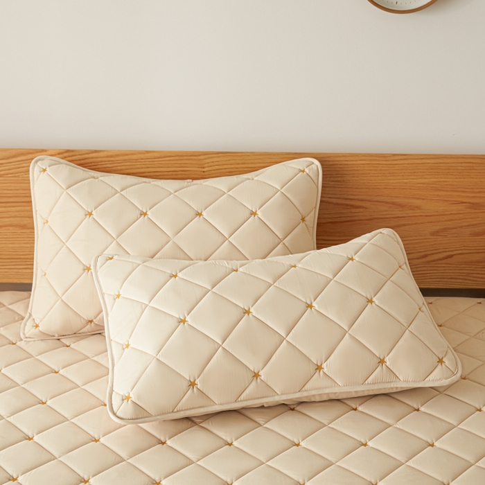 91家纺网 家纺一手货源 找家纺 芬晴家纺 2025新款A类母婴级大豆防水夹棉床笠-简爱-空间 空间-卡其