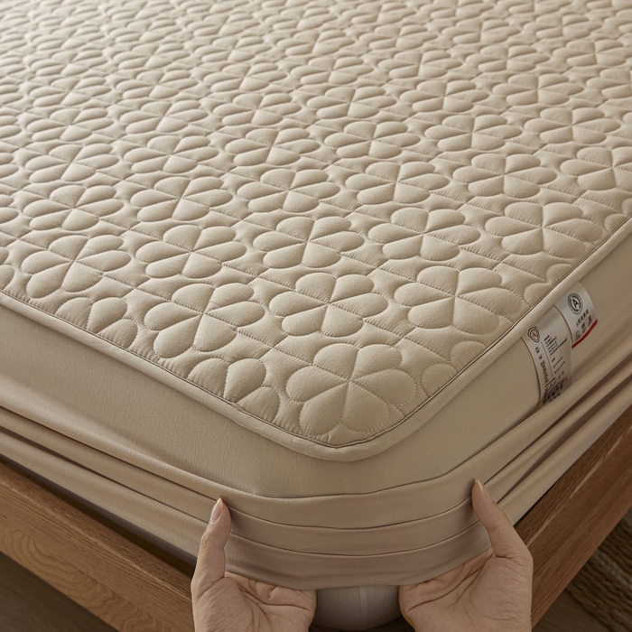 芬晴家纺 2025新款A类母婴级大豆防水夹棉床笠系列-约定-心动-繁花 繁花-卡其