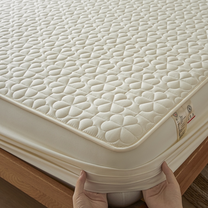 芬晴家纺 2025新款A类母婴级大豆防水夹棉床笠系列-约定-心动-繁花 繁花-米白