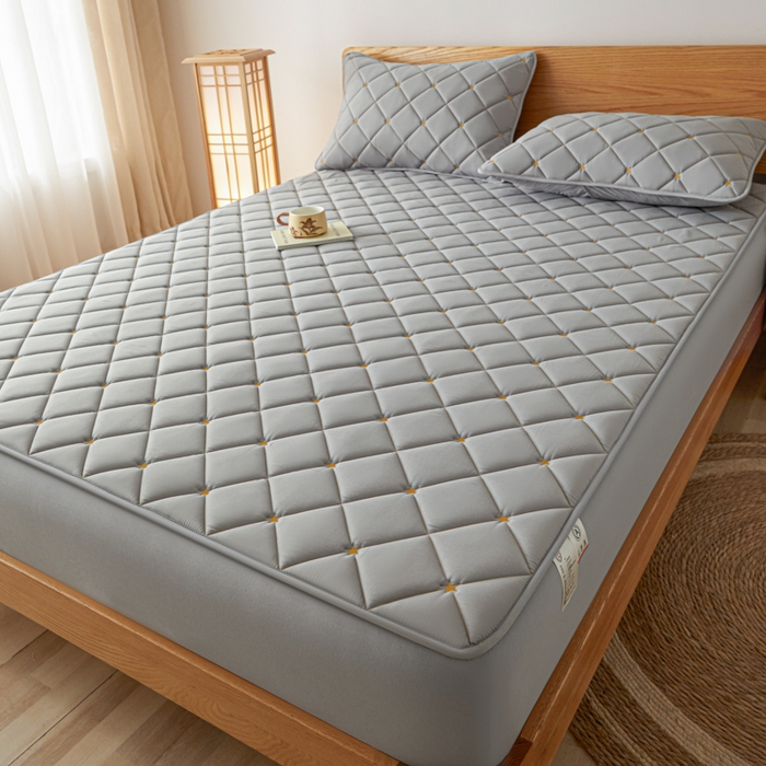 91家纺网 家纺一手货源 找家纺 芬晴家纺 2025新款A类母婴级大豆防水夹棉床笠-简爱-空间 空间-星灰