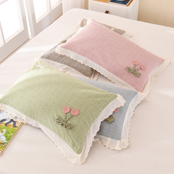 91家纺网 家纺一手货源 找家纺 梦莱家纺 2025新款小樱桃枕头全棉水洗棉小提花枕芯花边可拆卸学生儿童枕头 樱桃枕-粉色 35x55cm/只-甜荞麦