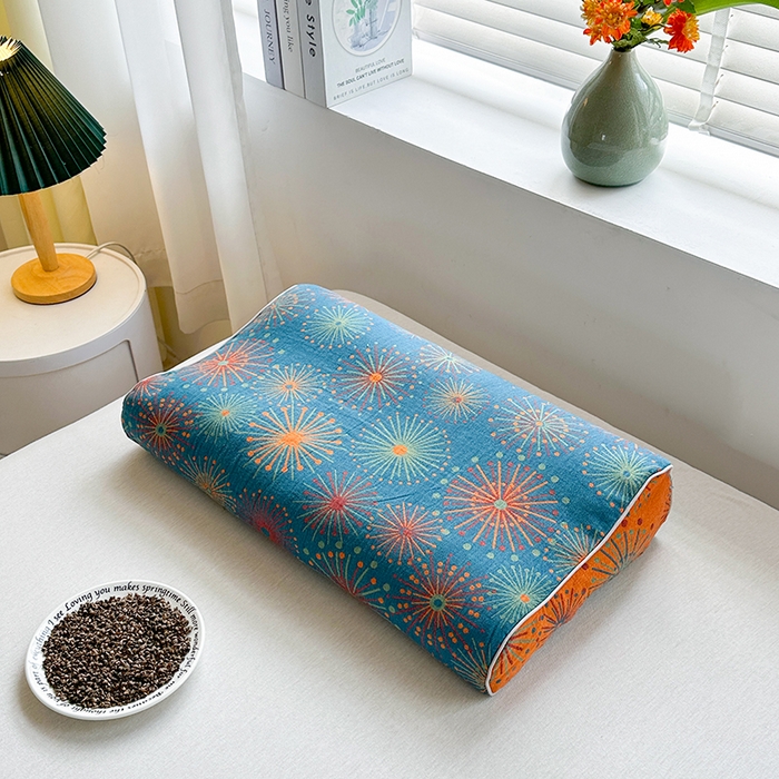 91家纺网 家纺一手货源 找家纺 （总）梦莱家纺 2025新款全棉双层纱色织提花全荞麦枕牵引枕高低造型枕头枕芯