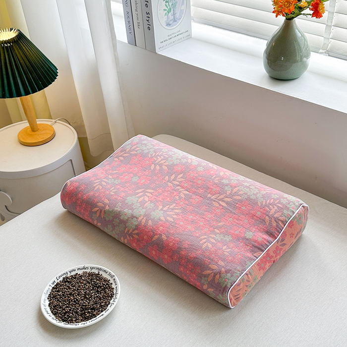 91家纺网 家纺一手货源 找家纺 （总）梦莱家纺 2025新款全棉双层纱色织提花全荞麦枕牵引枕高低造型枕头枕芯