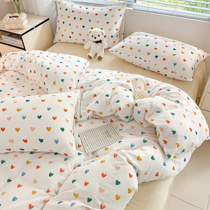 91家纺网 家纺一手货源 找家纺 芙绣家纺 2025新款A类全棉双层纱小清新印花单被套学生单被套单枕套 漫天心