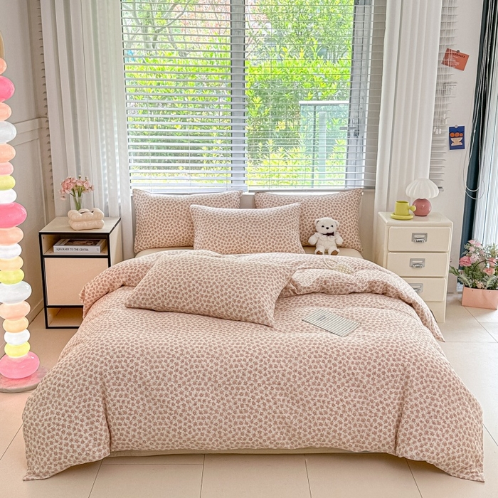 91家纺网 家纺一手货源 找家纺 芙绣家纺 2025新款A类全棉双层纱小清新印花单被套学生单被套单枕套 十里桃花