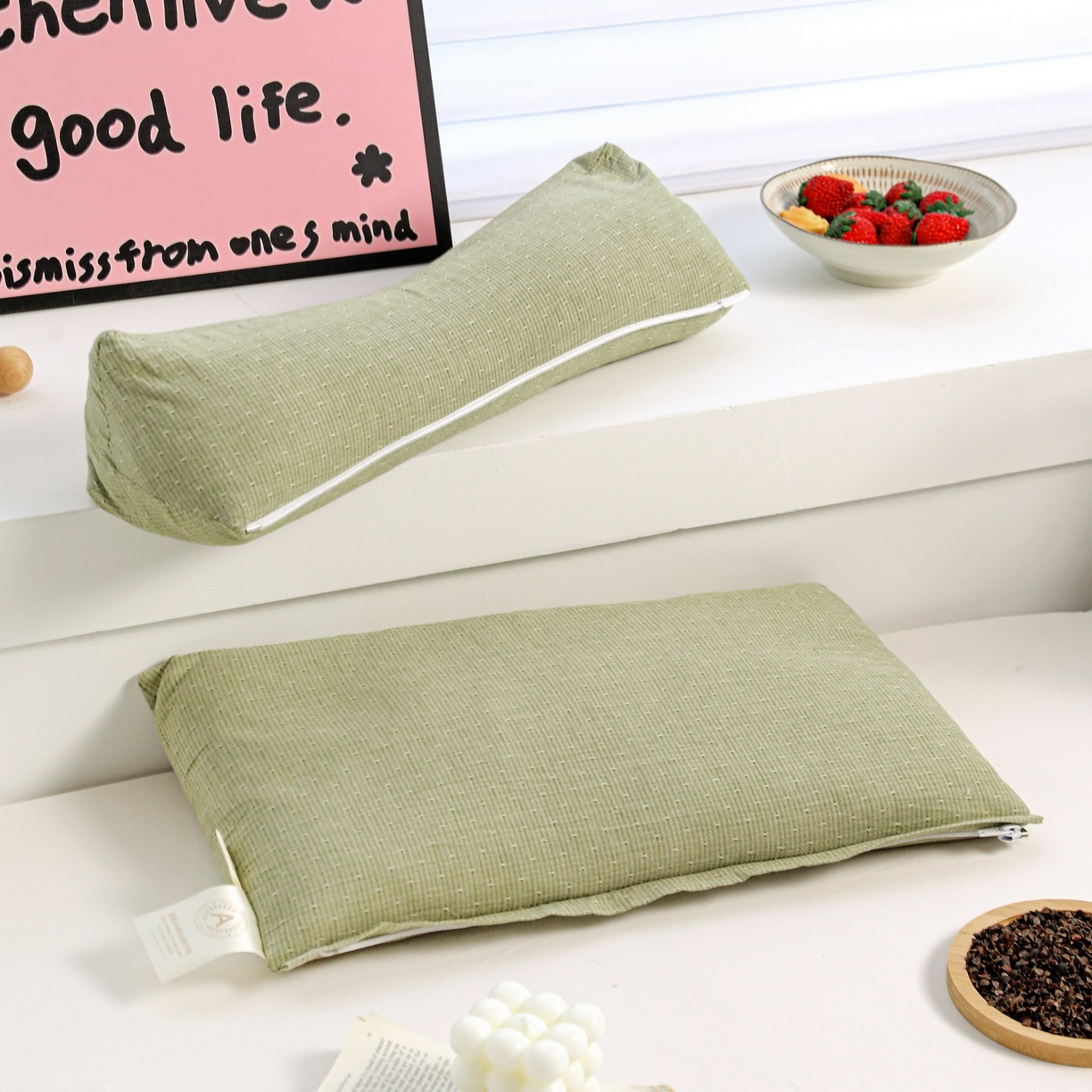 91家纺网 家纺一手货源 找家纺 （总）梦莱家纺 2025春夏新款全棉三角牵引组合荞麦枕头枕芯