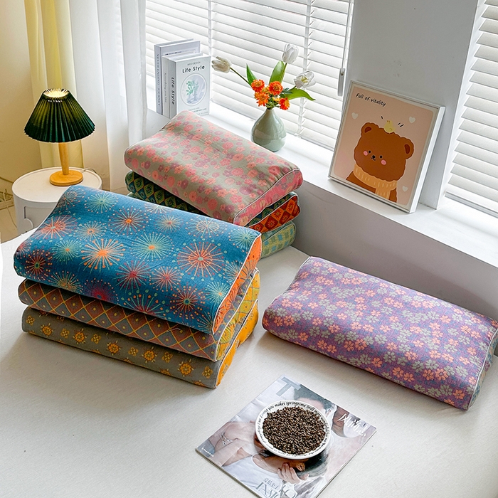 91家纺网 家纺一手货源 找家纺 梦莱家纺 2025新款全棉双层纱色织提花全荞麦枕牵引枕高低造型枕头枕芯 方格绿 30x50cm/只-甜荞麦