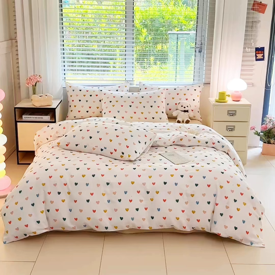 91家纺网 家纺一手货源 找家纺 芙绣家纺 2025新款A类全棉双层纱小清新印花单被套学生单被套单枕套 漫天心