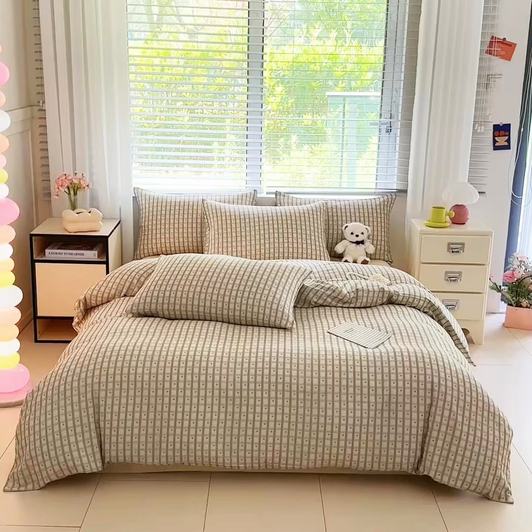 91家纺网 家纺一手货源 找家纺 芙绣家纺 2025新款A类全棉双层纱小清新印花单被套学生单被套单枕套 甜心格格
