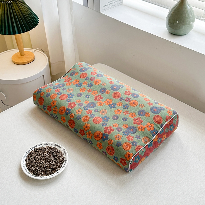 梦莱家纺 2025新款全棉双层纱色织提花全荞麦枕牵引枕高低造型枕头枕芯 宫廷绿 30x50cm/只-苦荞麦