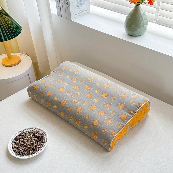 梦莱家纺 2025新款全棉双层纱色织提花全荞麦枕牵引枕高低造型枕头枕芯 邂逅 30x50cm/只-甜荞麦