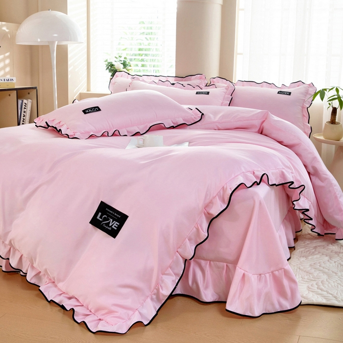 91家纺网 家纺一手货源 找家纺 找底底家纺 2025新款A类冰丝四件套系列 粉色