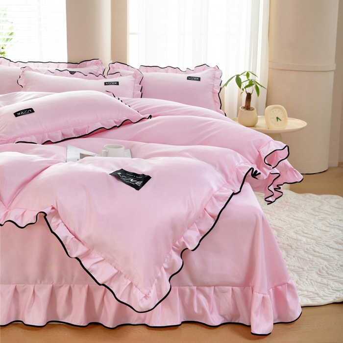 91家纺网 家纺一手货源 找家纺 找底底家纺 2025新款A类冰丝四件套系列 粉色