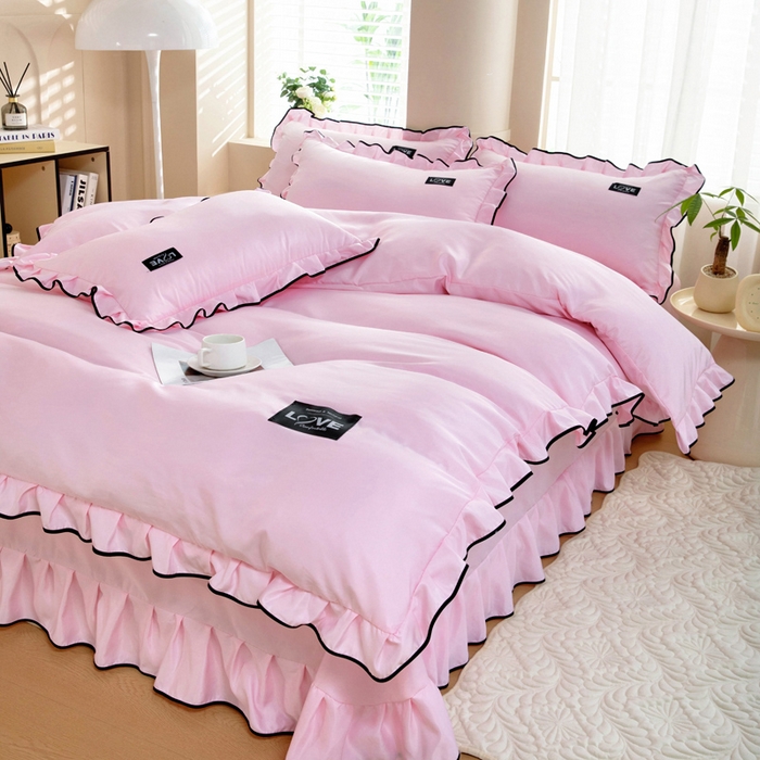 91家纺网 家纺一手货源 找家纺 找底底家纺 2025新款A类冰丝四件套系列 粉色