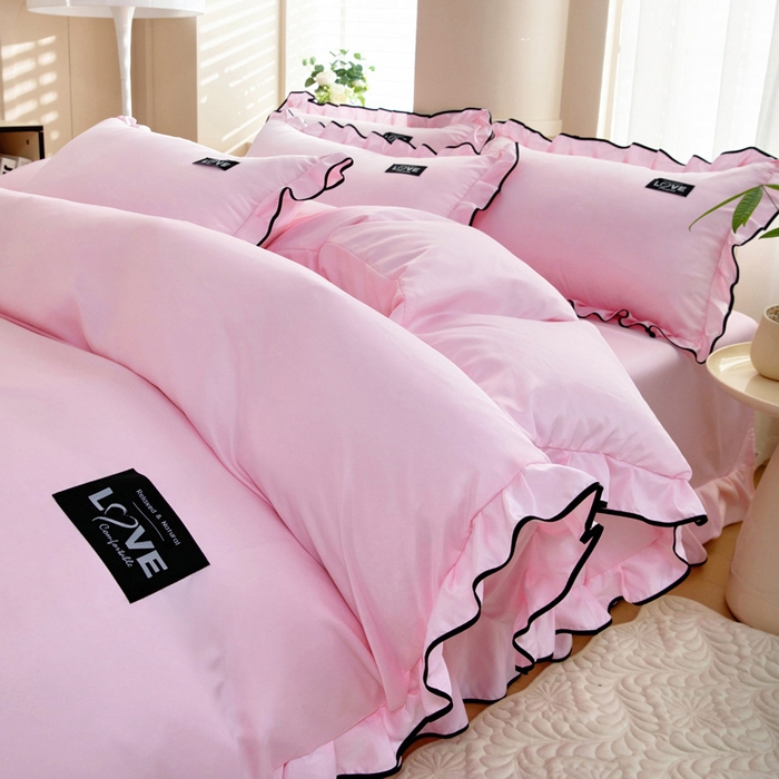 91家纺网 家纺一手货源 找家纺 找底底家纺 2025新款A类冰丝四件套系列 粉色