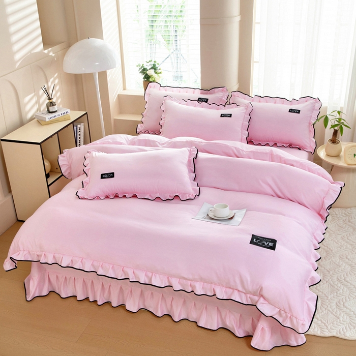 91家纺网 家纺一手货源 找家纺 找底底家纺 2025新款A类冰丝四件套系列 粉色