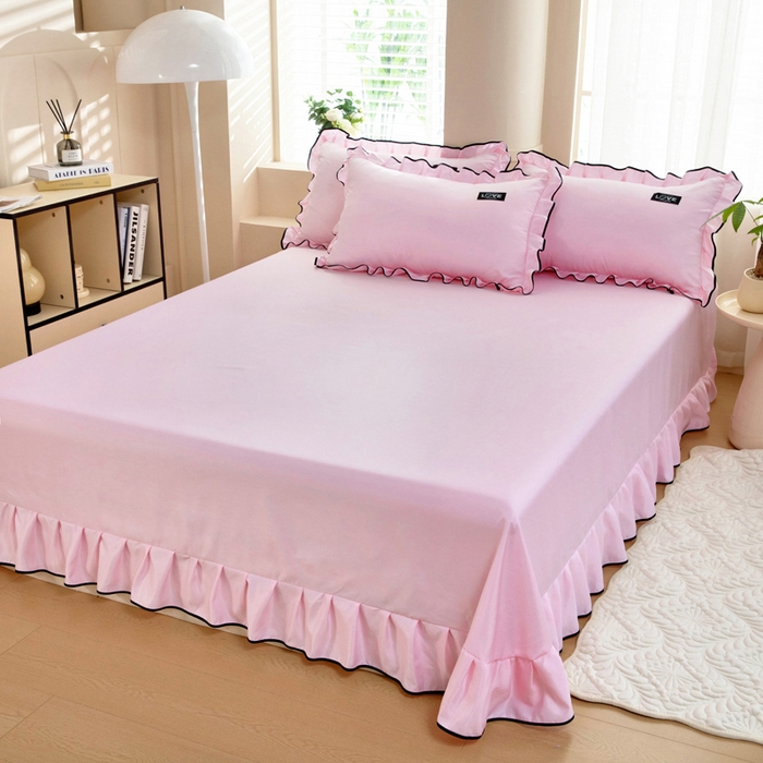 91家纺网 家纺一手货源 找家纺 找底底家纺 2025新款A类冰丝四件套系列 粉色