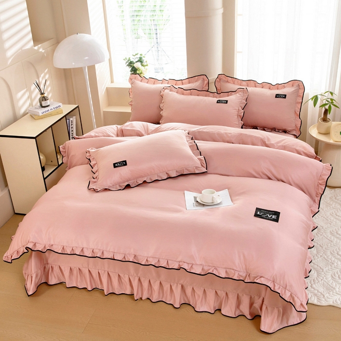 91家纺网 家纺一手货源 找家纺 找底底家纺 2025新款A类冰丝四件套系列 香槟粉