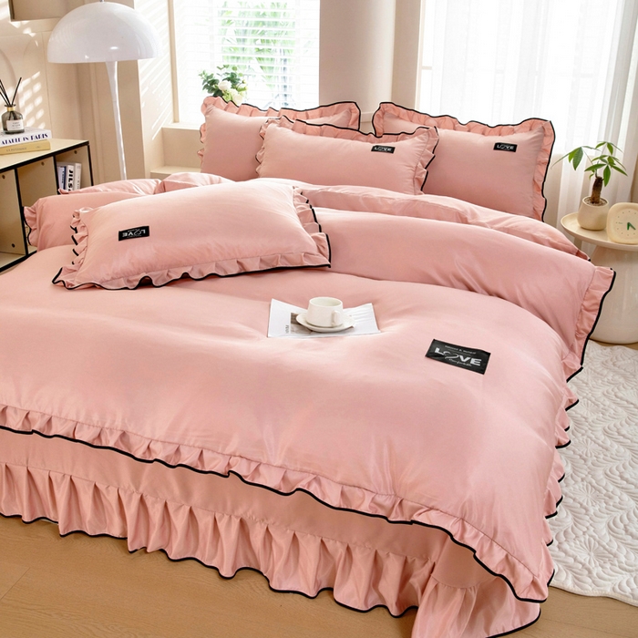 91家纺网 家纺一手货源 找家纺 找底底家纺 2025新款A类冰丝四件套系列 香槟粉