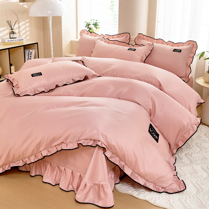 91家纺网 家纺一手货源 找家纺 找底底家纺 2025新款A类冰丝四件套系列 香槟粉