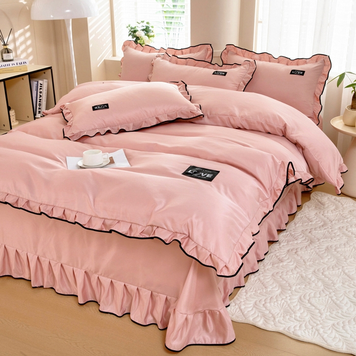 91家纺网 家纺一手货源 找家纺 找底底家纺 2025新款A类冰丝四件套系列 香槟粉