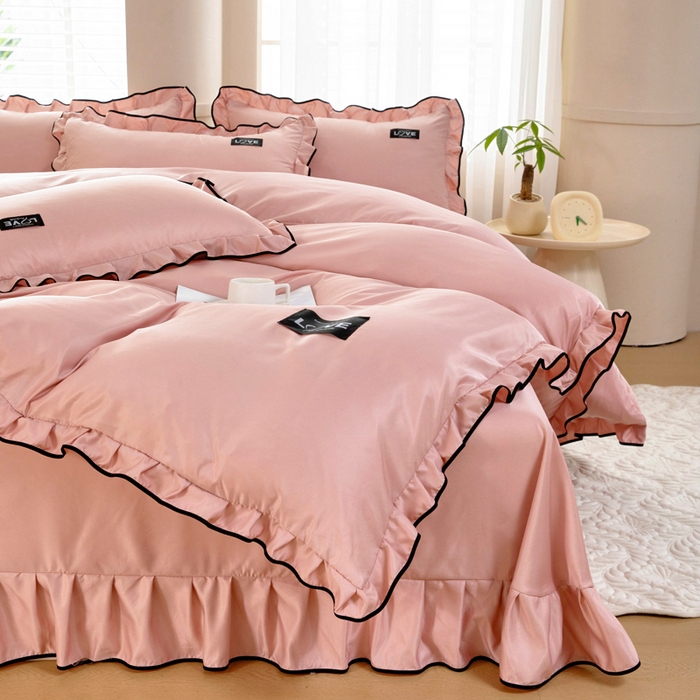 91家纺网 家纺一手货源 找家纺 找底底家纺 2025新款A类冰丝四件套系列 香槟粉