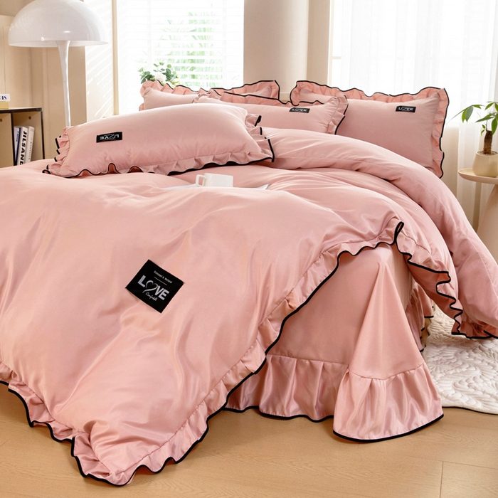 91家纺网 家纺一手货源 找家纺 找底底家纺 2025新款A类冰丝四件套系列 香槟粉