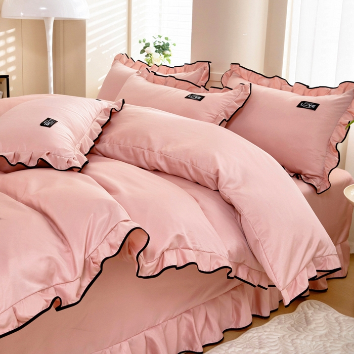 91家纺网 家纺一手货源 找家纺 找底底家纺 2025新款A类冰丝四件套系列 香槟粉