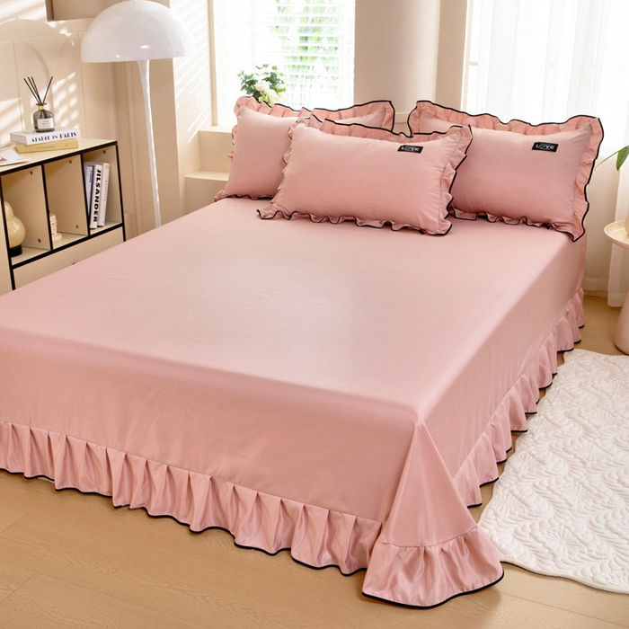 91家纺网 家纺一手货源 找家纺 找底底家纺 2025新款A类冰丝四件套系列 香槟粉