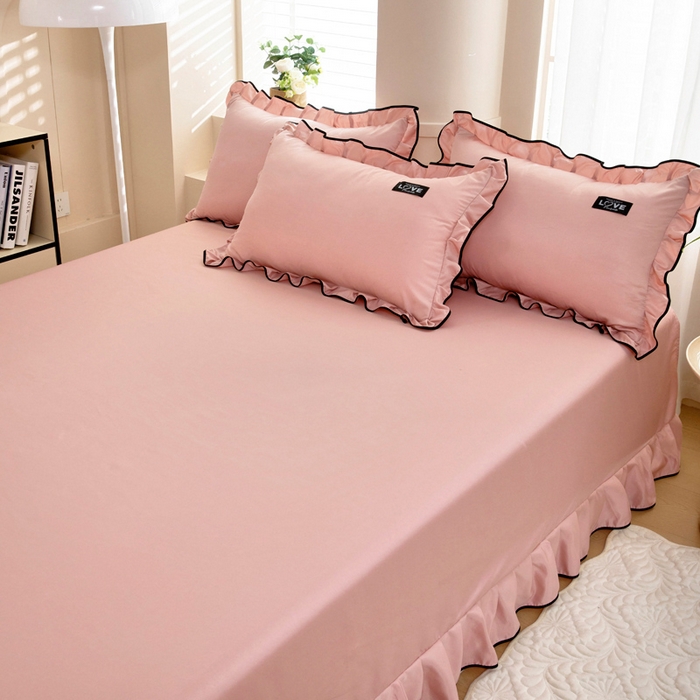 91家纺网 家纺一手货源 找家纺 找底底家纺 2025新款A类冰丝四件套系列 香槟粉