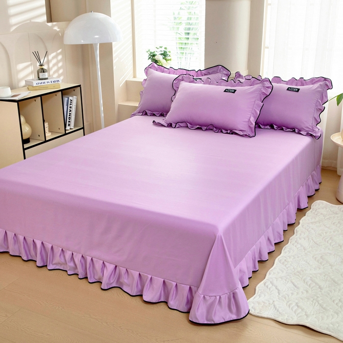 91家纺网 家纺一手货源 找家纺 找底底家纺 2025新款A类冰丝四件套系列 紫色