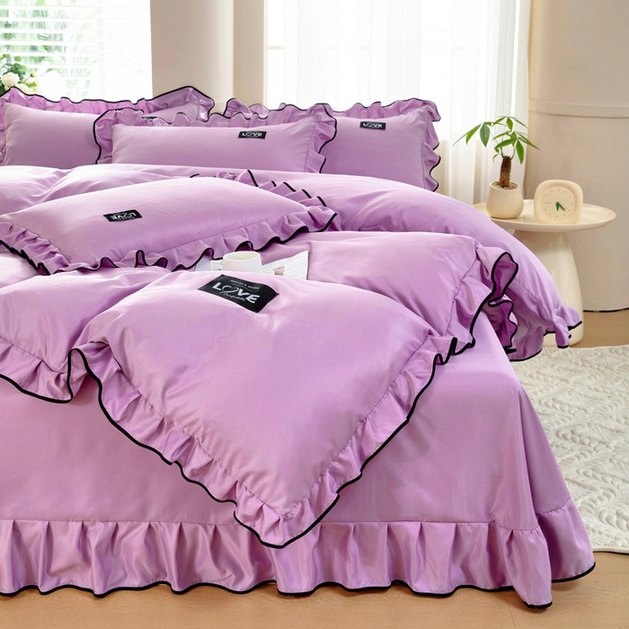 91家纺网 家纺一手货源 找家纺 找底底家纺 2025新款A类冰丝四件套系列 紫色