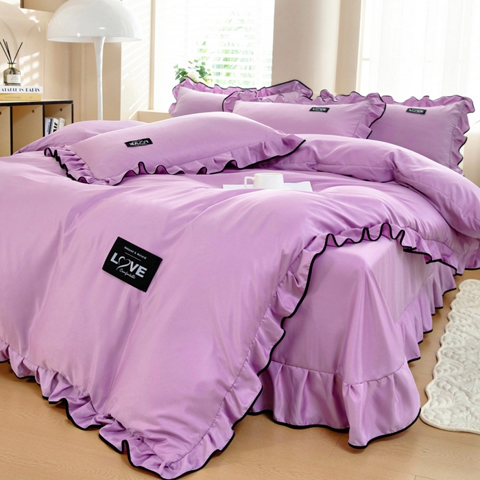 91家纺网 家纺一手货源 找家纺 找底底家纺 2025新款A类冰丝四件套系列 紫色