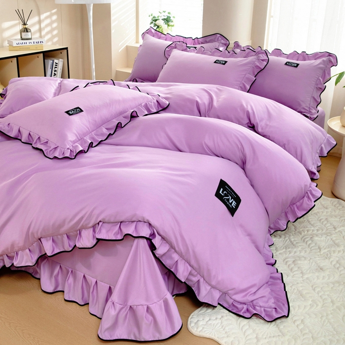 91家纺网 家纺一手货源 找家纺 找底底家纺 2025新款A类冰丝四件套系列 紫色