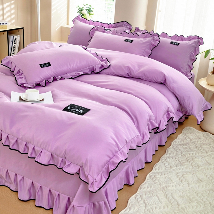 91家纺网 家纺一手货源 找家纺 找底底家纺 2025新款A类冰丝四件套系列 紫色