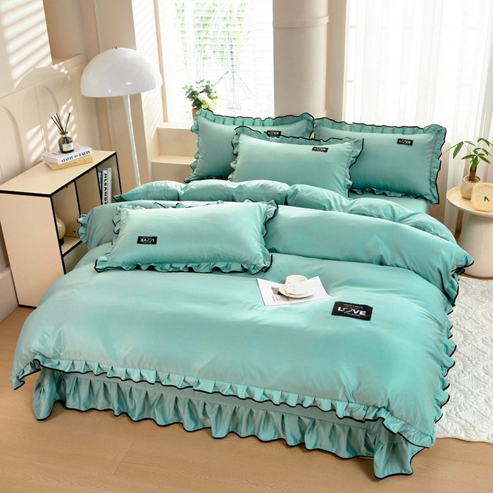 91家纺网 家纺一手货源 找家纺 找底底家纺 2025新款A类冰丝四件套系列 薄荷绿