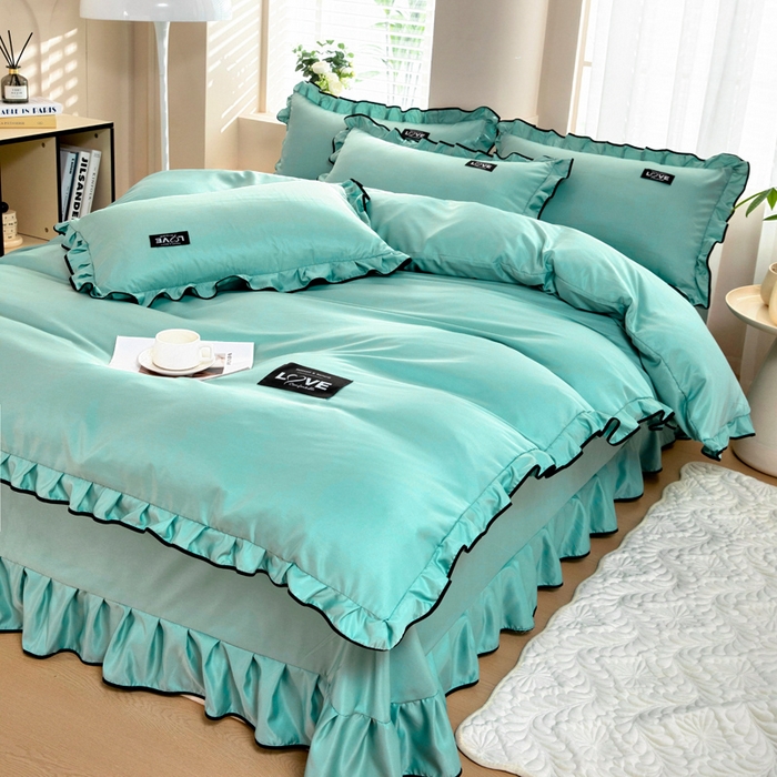 91家纺网 家纺一手货源 找家纺 找底底家纺 2025新款A类冰丝四件套系列 薄荷绿