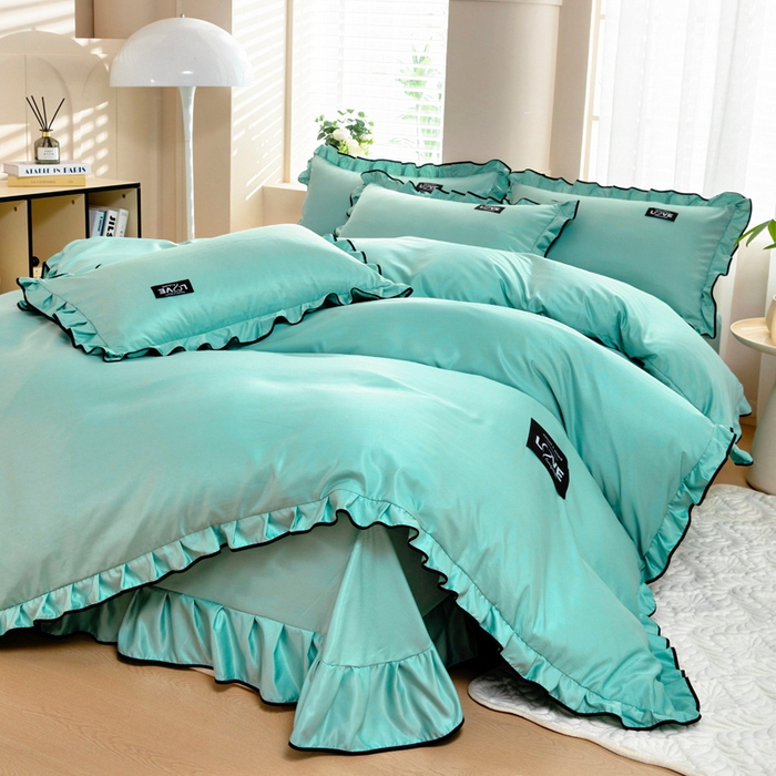 91家纺网 家纺一手货源 找家纺 找底底家纺 2025新款A类冰丝四件套系列 薄荷绿