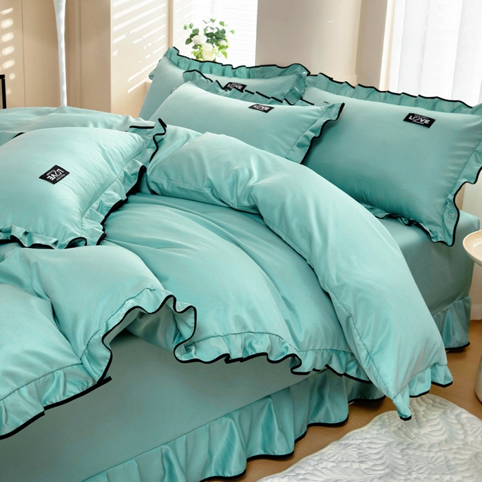 91家纺网 家纺一手货源 找家纺 找底底家纺 2025新款A类冰丝四件套系列 薄荷绿