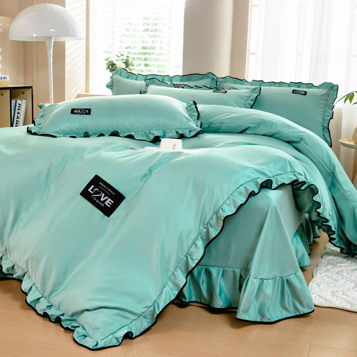 91家纺网 家纺一手货源 找家纺 找底底家纺 2025新款A类冰丝四件套系列 薄荷绿