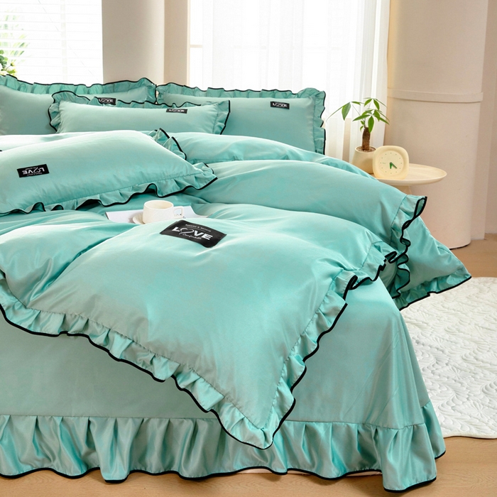 91家纺网 家纺一手货源 找家纺 找底底家纺 2025新款A类冰丝四件套系列 薄荷绿