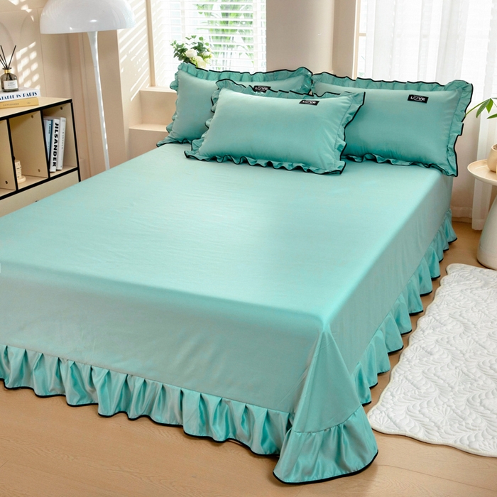 91家纺网 家纺一手货源 找家纺 找底底家纺 2025新款A类冰丝四件套系列 薄荷绿