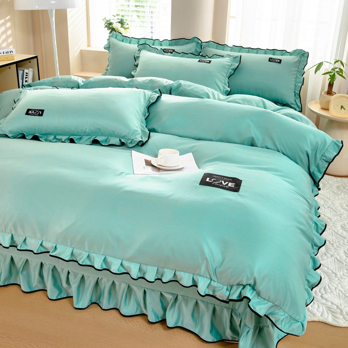 91家纺网 家纺一手货源 找家纺 找底底家纺 2025新款A类冰丝四件套系列 薄荷绿