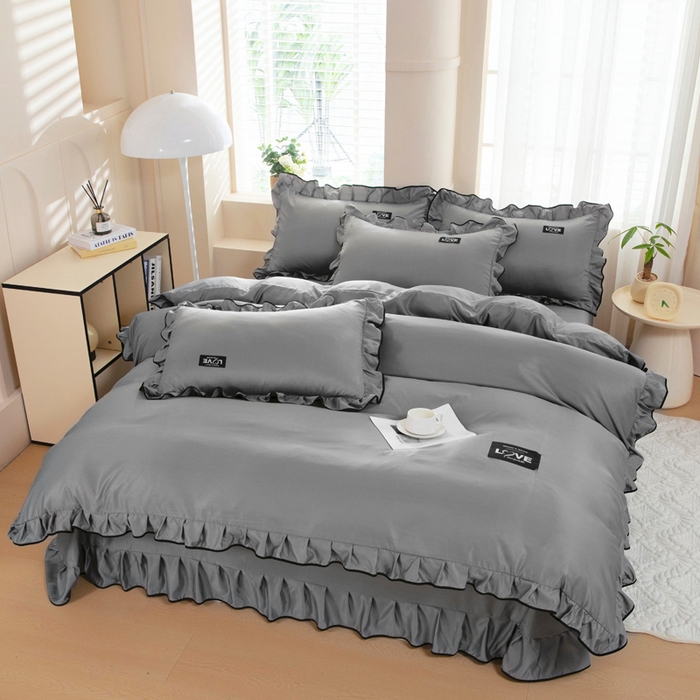 91家纺网 家纺一手货源 找家纺 找底底家纺 2025新款A类冰丝四件套系列 灰色