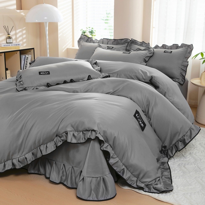 91家纺网 家纺一手货源 找家纺 找底底家纺 2025新款A类冰丝四件套系列 灰色