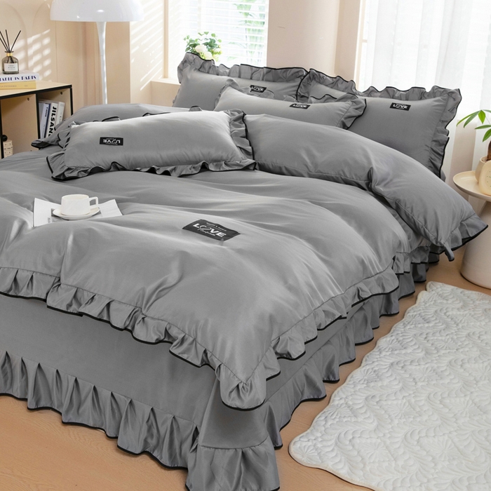 91家纺网 家纺一手货源 找家纺 找底底家纺 2025新款A类冰丝四件套系列 灰色