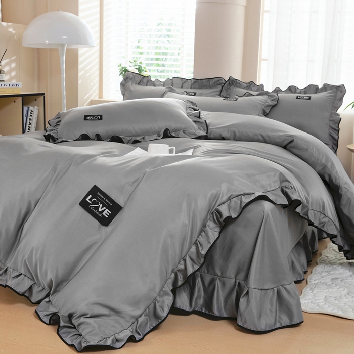 91家纺网 家纺一手货源 找家纺 找底底家纺 2025新款A类冰丝四件套系列 灰色